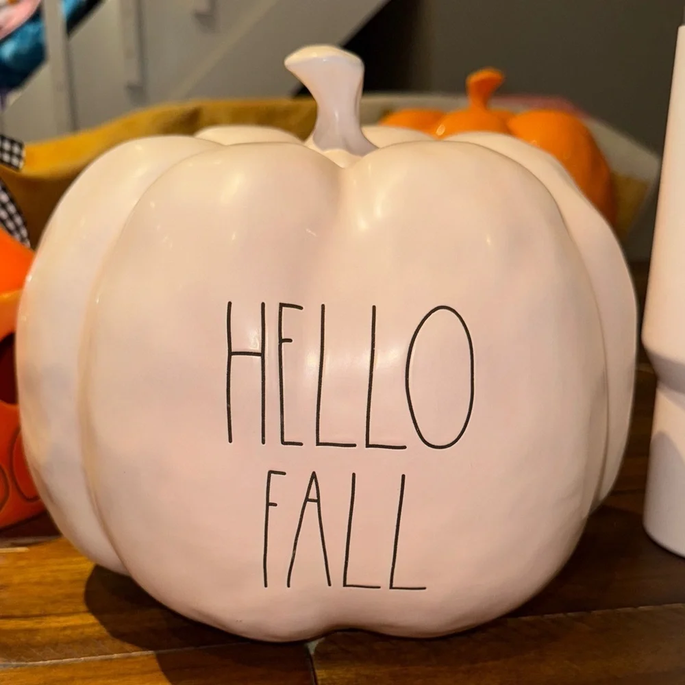 Rae Dunn XL Pink Hello Fall Pumpkin Ceramic Pumpkin Decor
